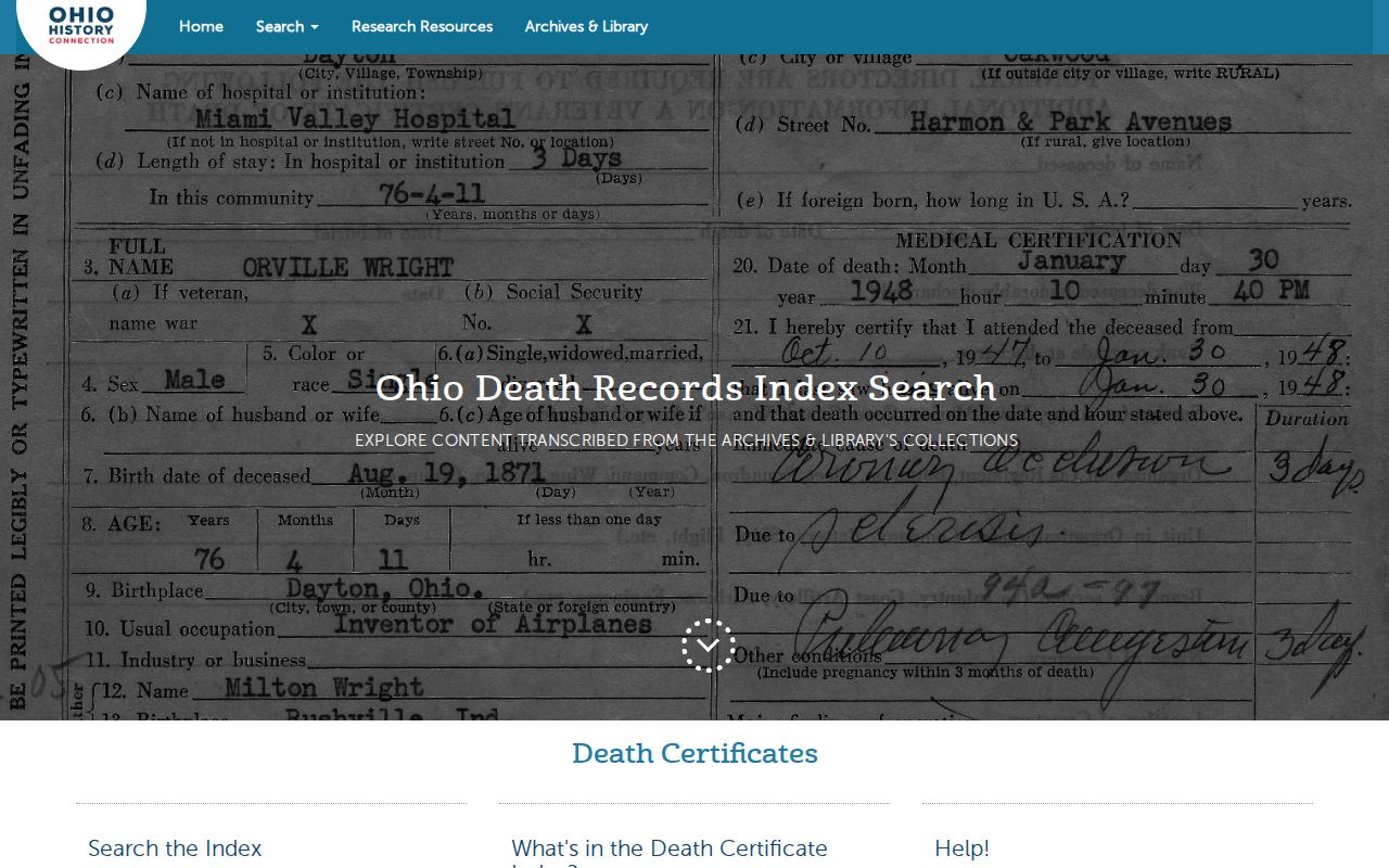 Medina previous residents historical death record research through Ohio history resources
