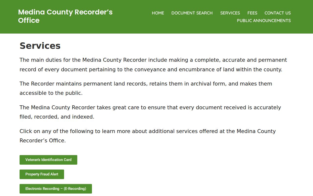 Medina previous residents research at the county Recorder land-record services