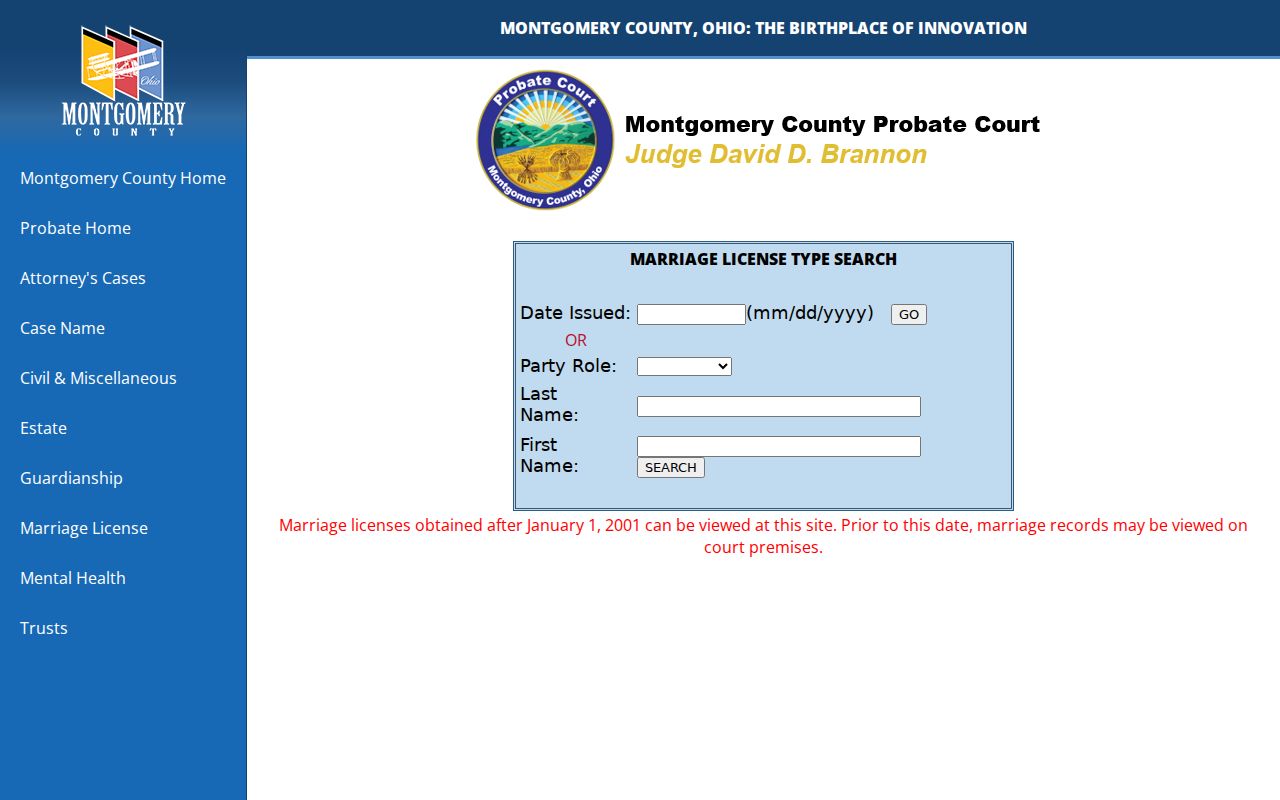 Medina resident lookup through the Probate marriage search
