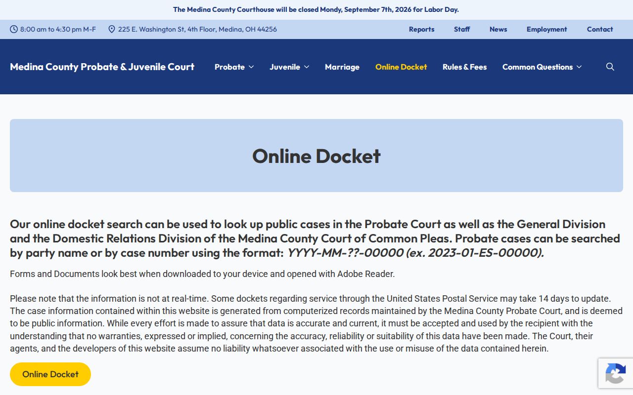 Medina resident lookup Probate online docket instructions