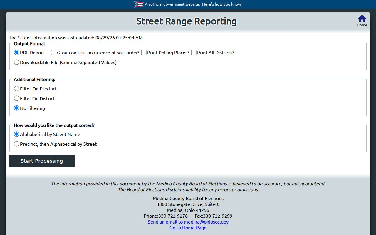 Medina street directory County voter street report
